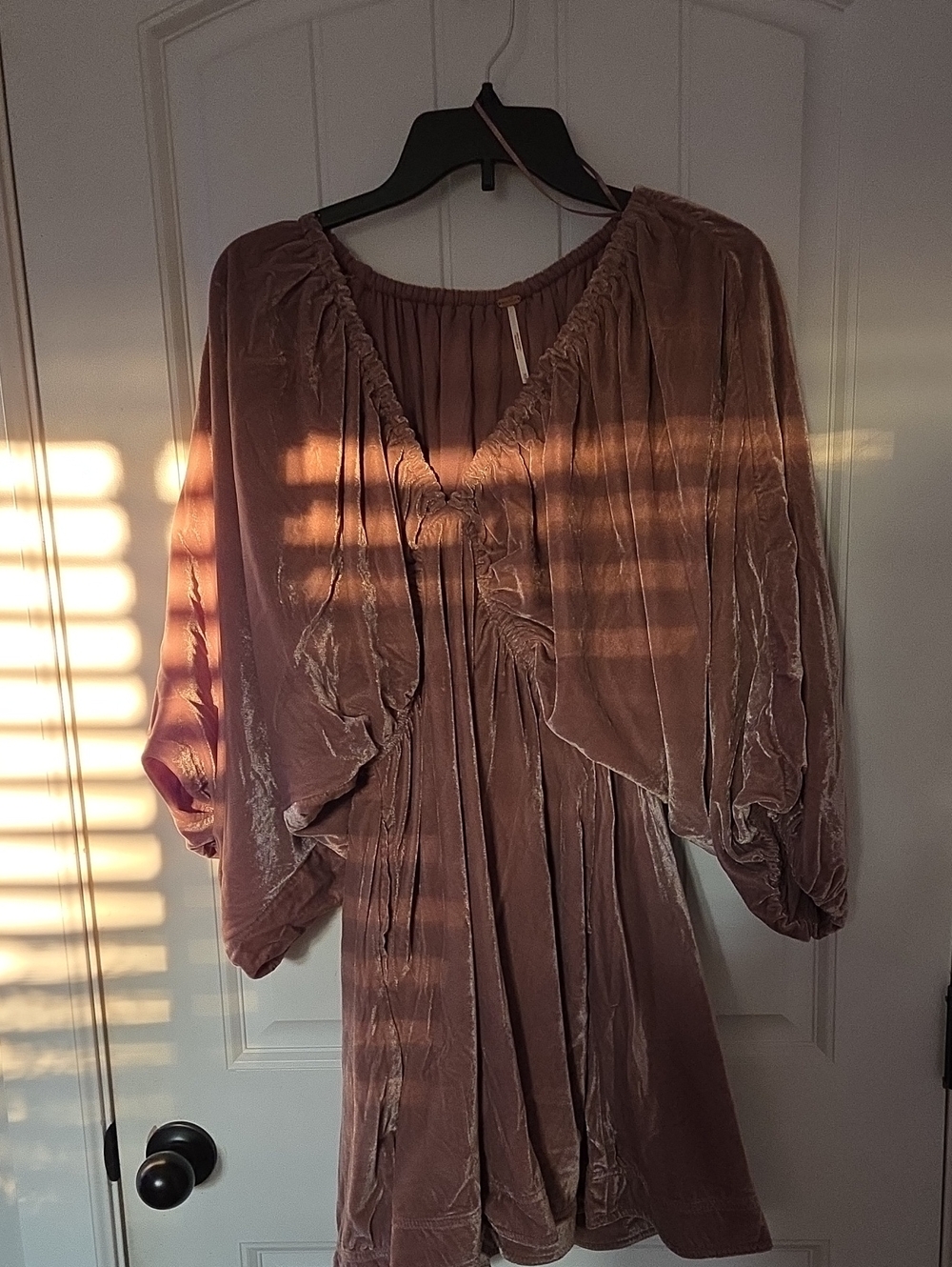 Velvet Puff-Sleeve Mini Dress in Dusty Rose,  Free People